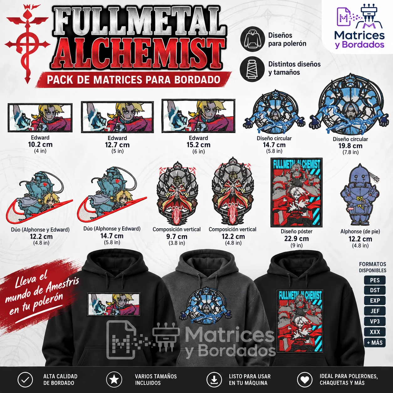 14 Matrices Fullmetal Alchemist Bordado Anime