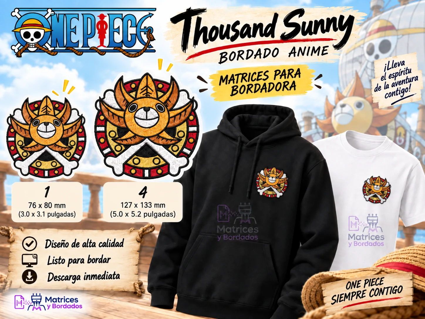 2 matrices Thousand Sunny bordado anime