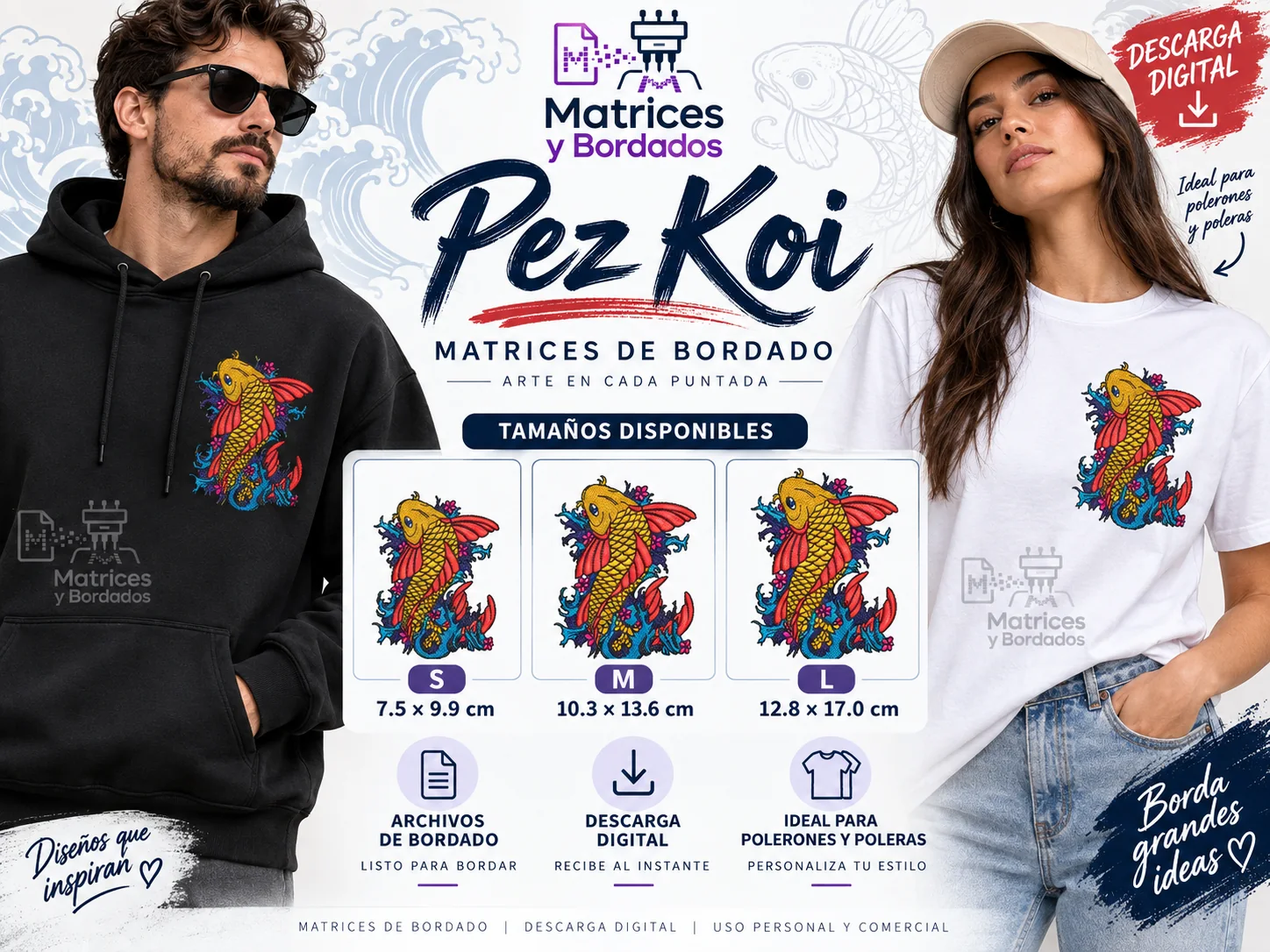 3 Matrices Pez Koi Bordado
