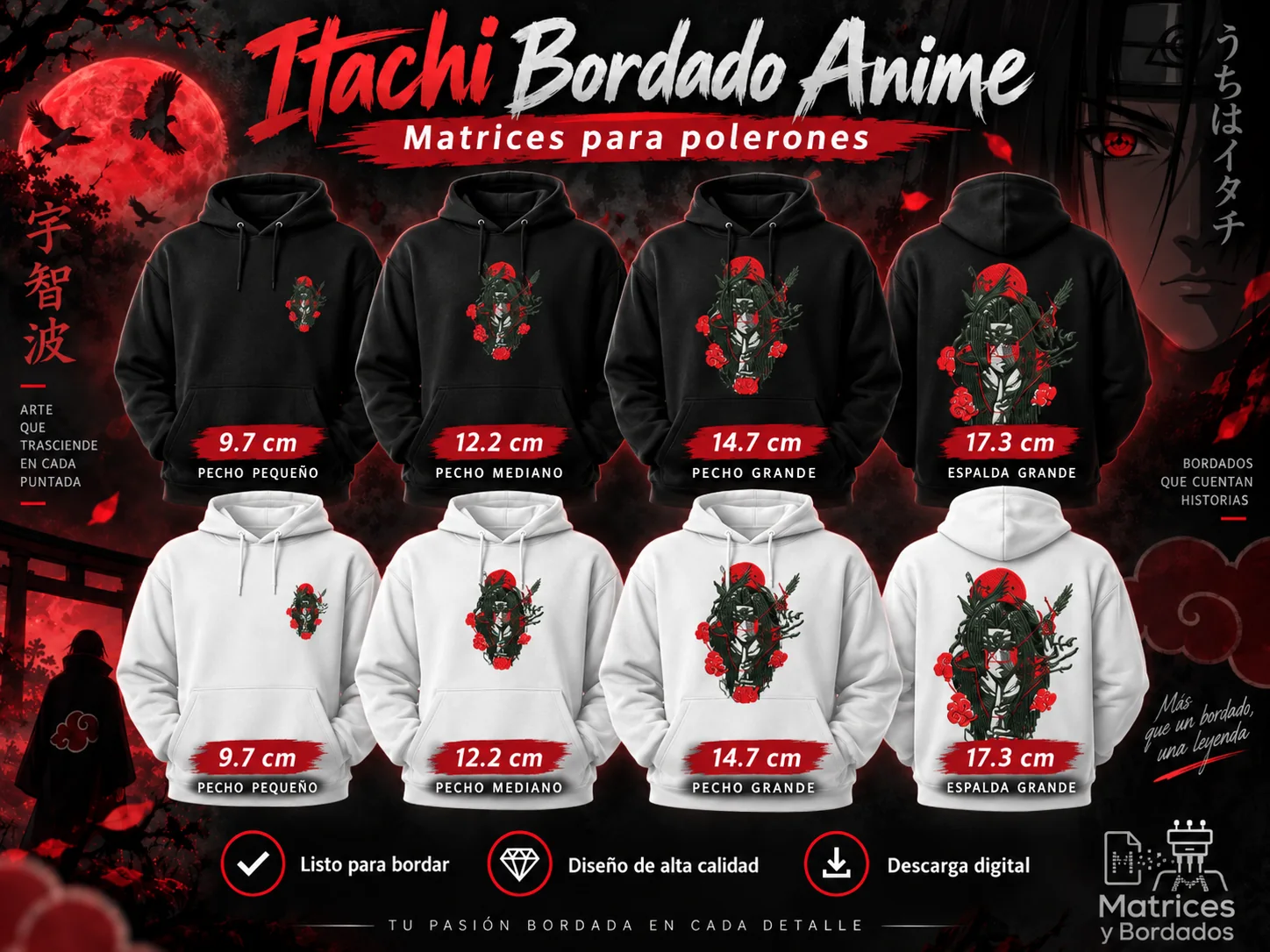 4 Matrices Itachi Bordado Anime
