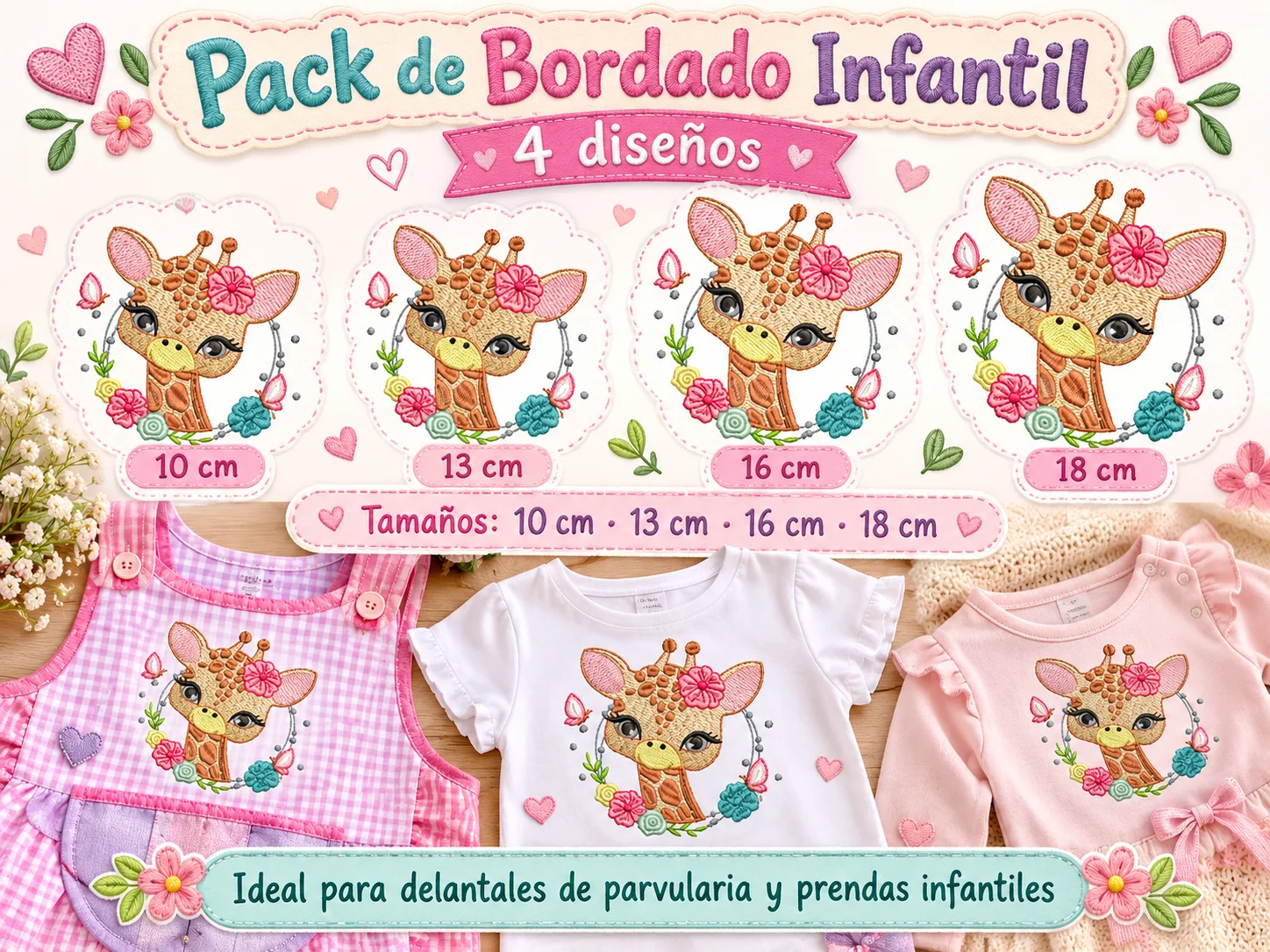 4 Matrices Jirafa Infantil Bordado