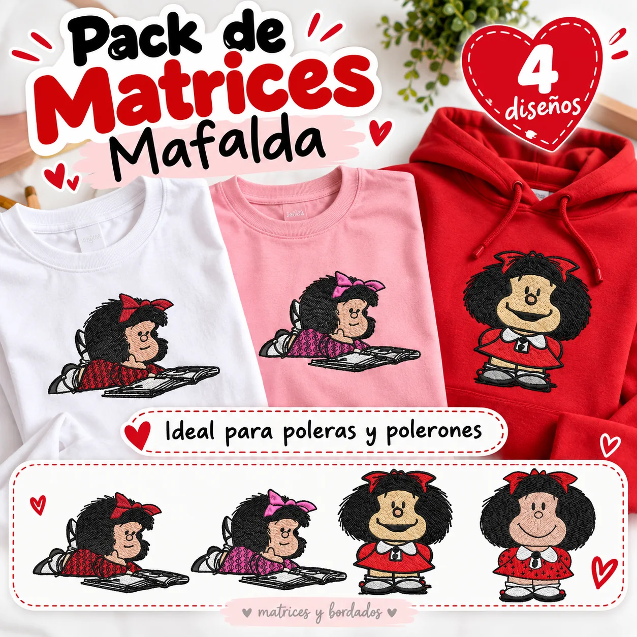 4 Matrices Mafalda para Bordado