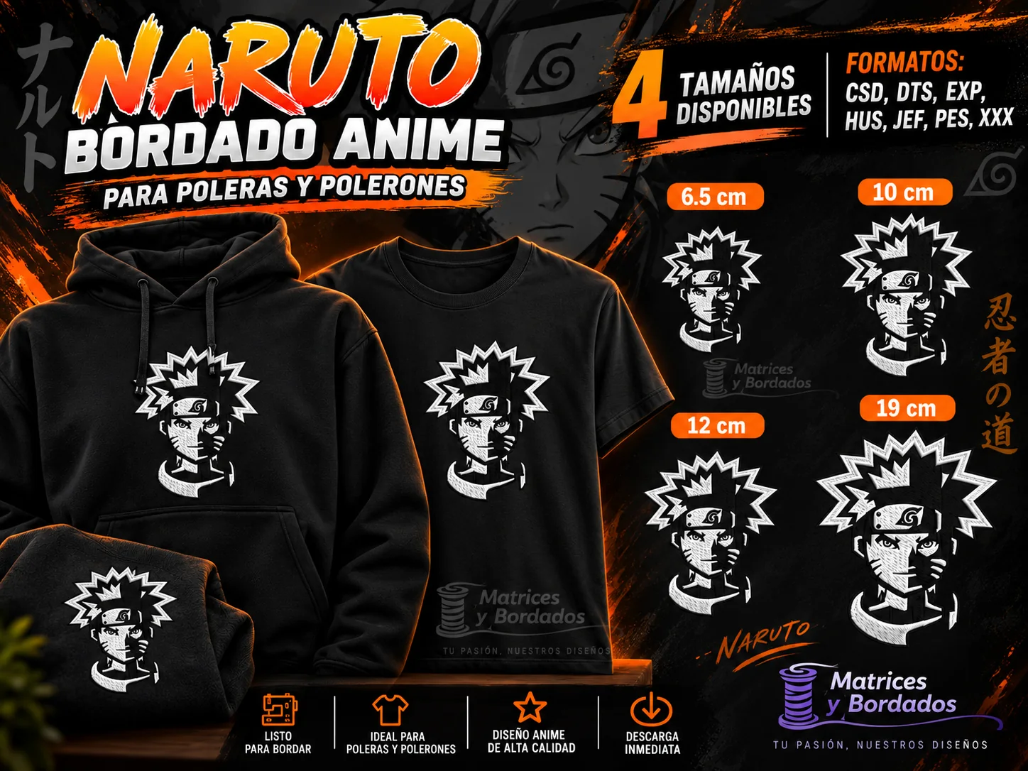 4 Matrices Naruto Bordado Anime
