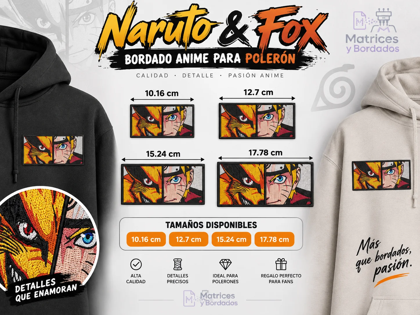 4 Matrices Naruto & Fox Bordado Anime