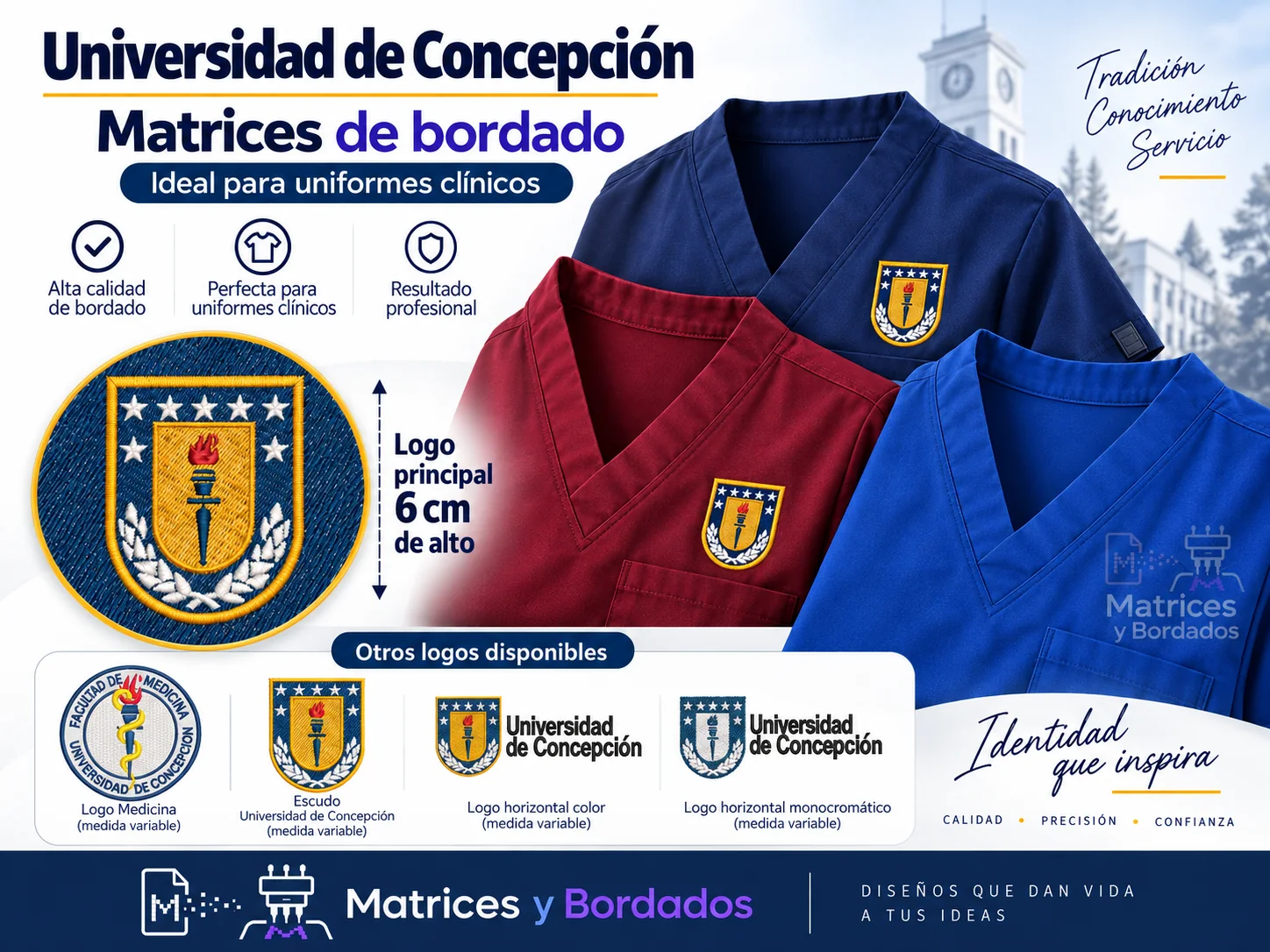 4 Matrices Universidad de Concepción para Uniformes Clínicos