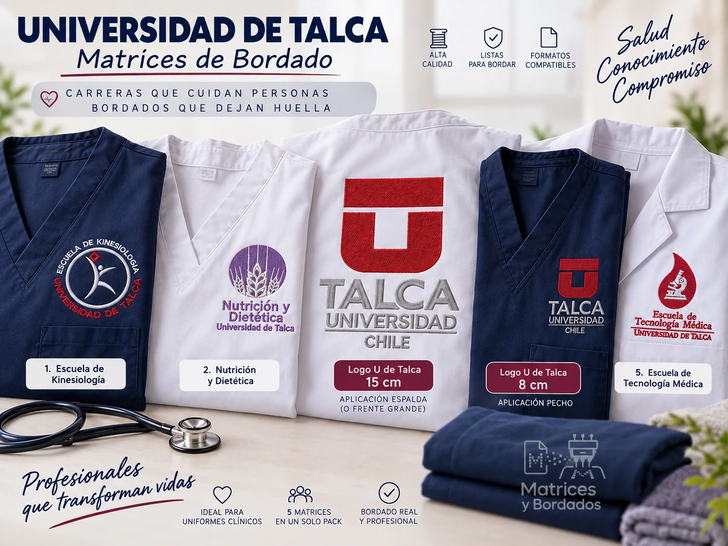 5 Matrices Universidad de Talca para Uniformes Clínicos