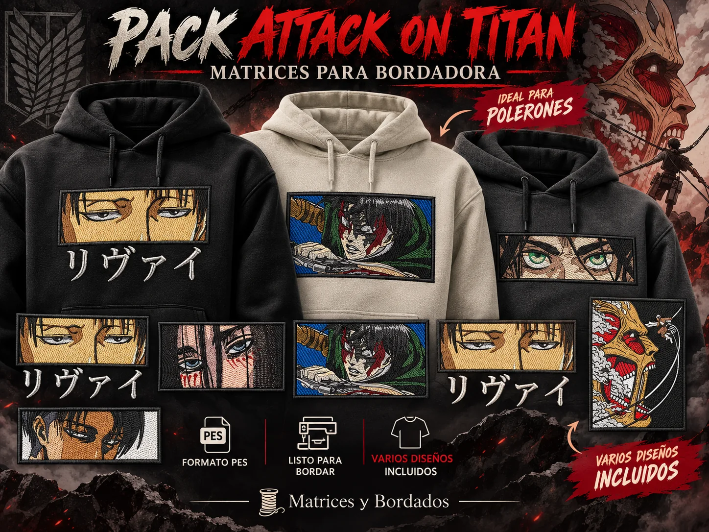 7 Matrices Pack Attack on Titan para Polerones