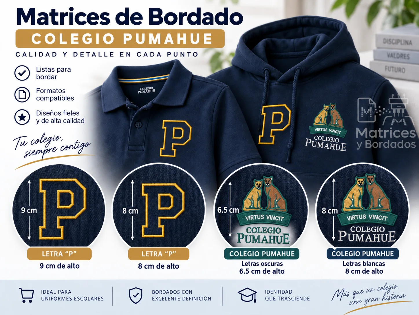 Matrices Colegio Pumahue – Letra P y logos institucionales