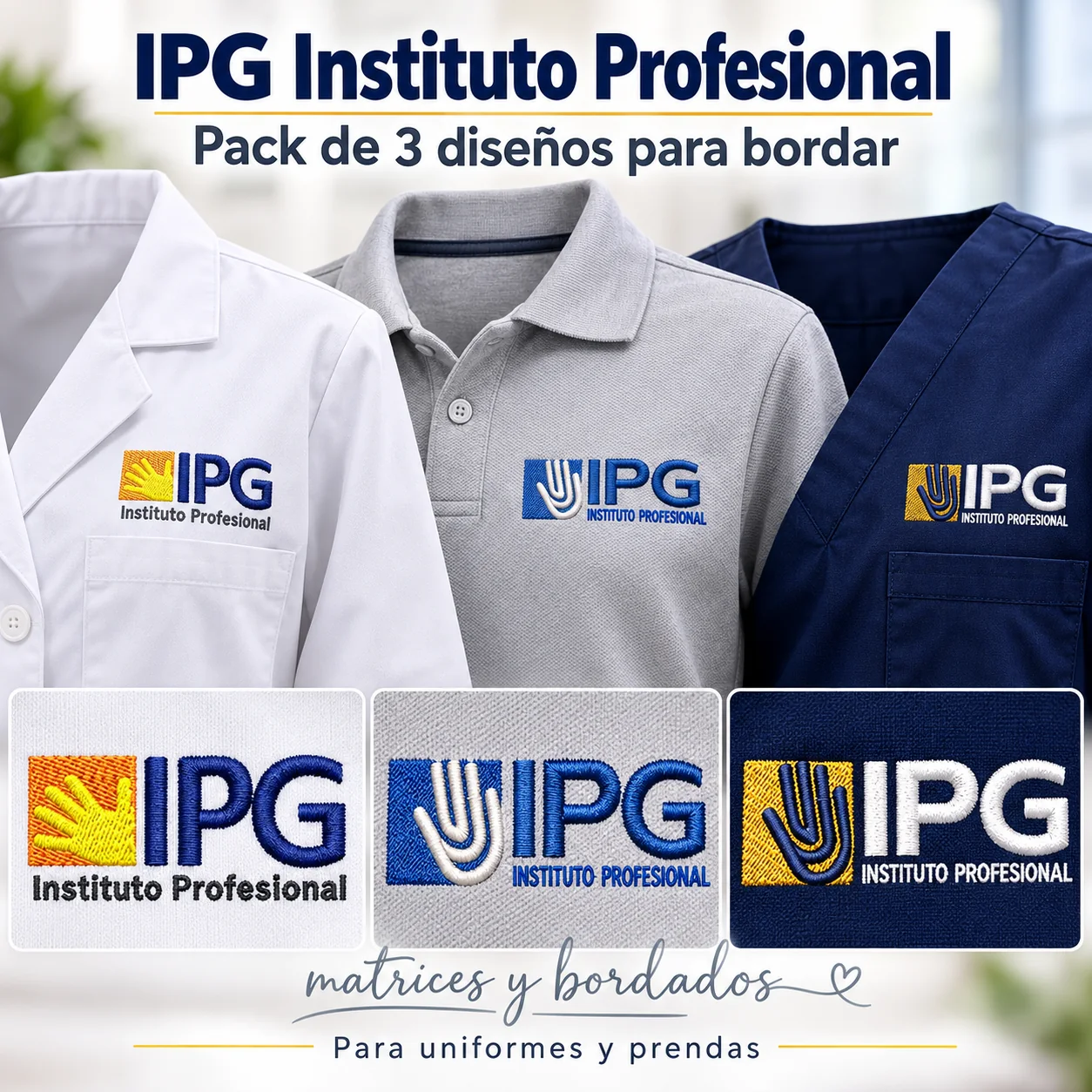 Pack de 3 matrices de bordado IPG Instituto Profesional