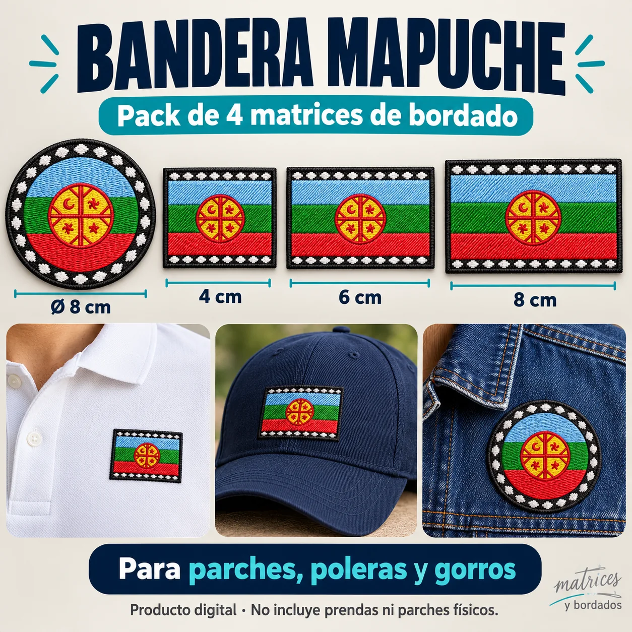 Bandera Mapuche – Pack de 4 matrices de bordado