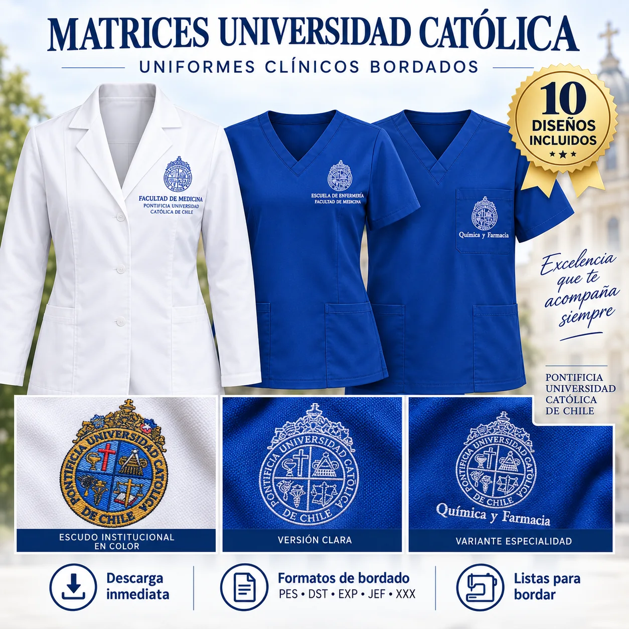 Pack 10 Matrices Universidad Católica de Chile para Bordado