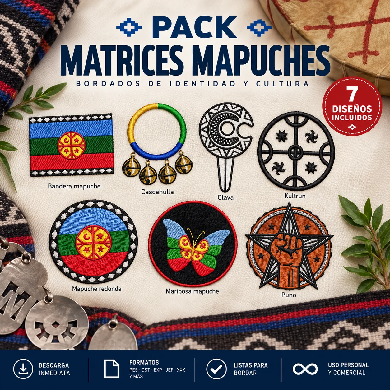 Pack 7 Matrices Mapuches para Bordado