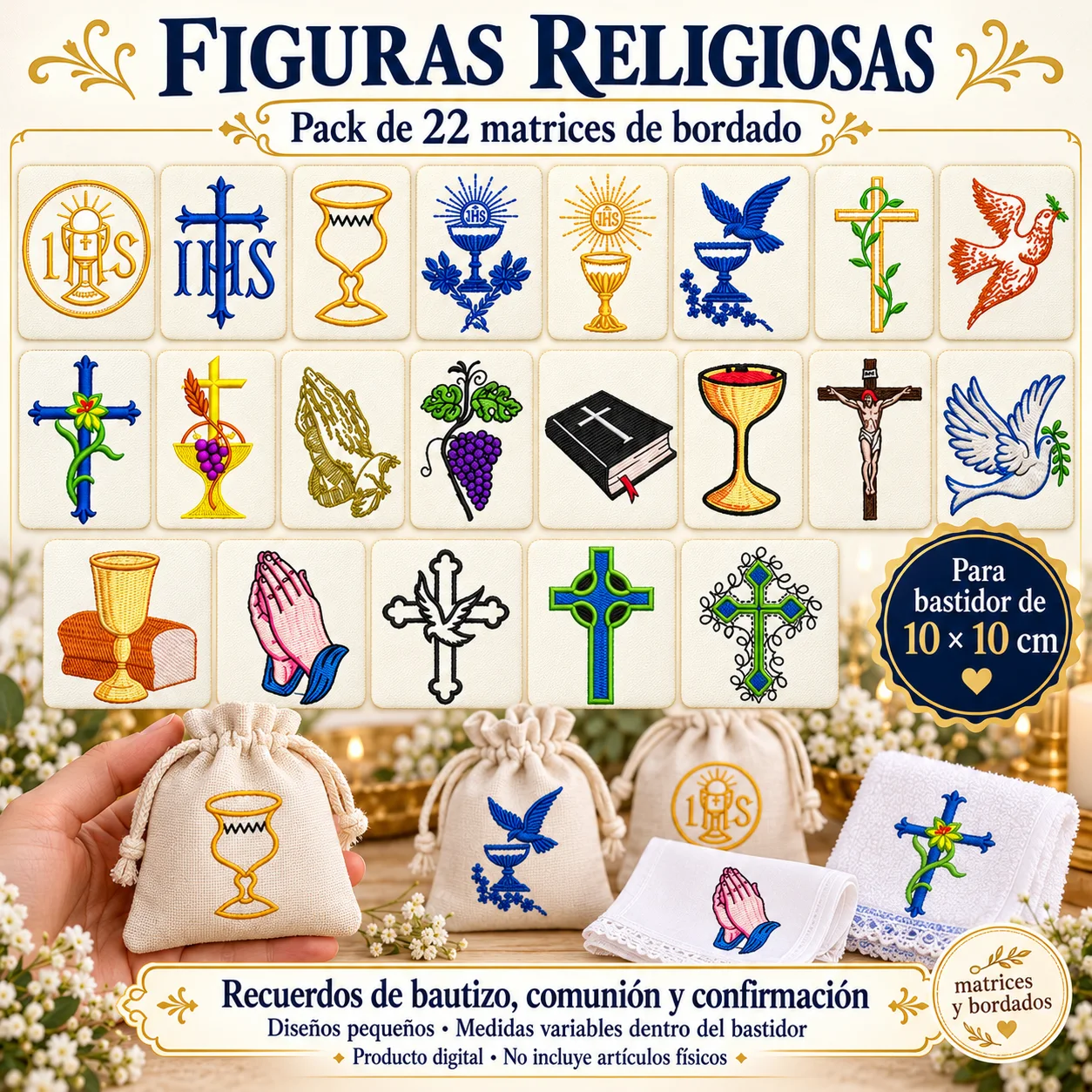 Figuras Religiosas – 22 matrices para recuerdos de bautizo y confirmación