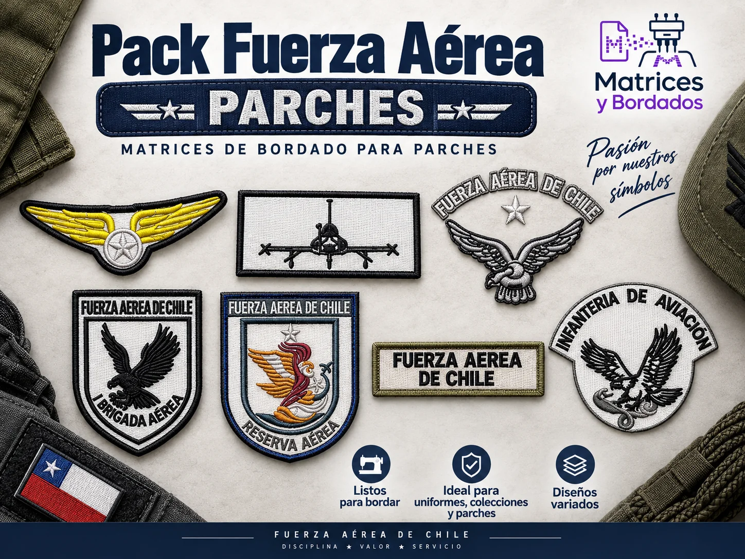 Pack Fuerza Aérea de Chile - Parches Bordados