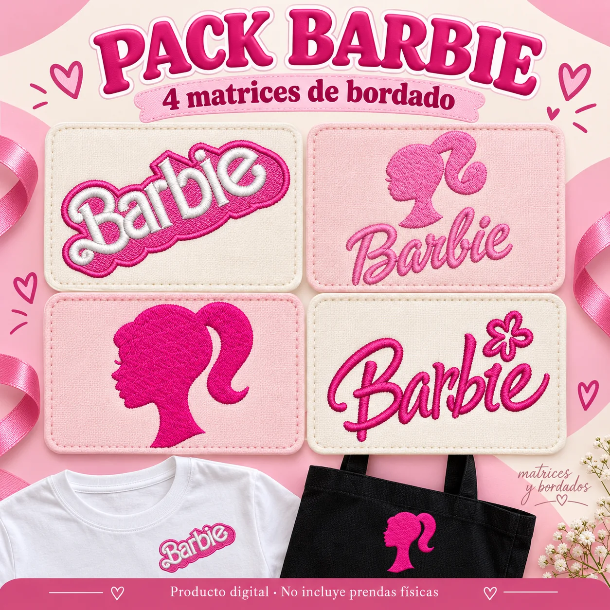Pack Barbie – 4 matrices de bordado de logos y siluetas