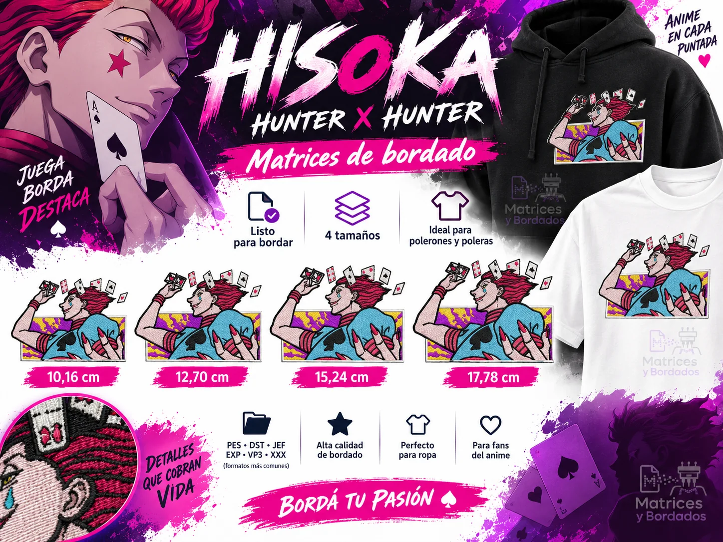 Pack de 4 matrices de bordado Hisoka Hunter x Hunter
