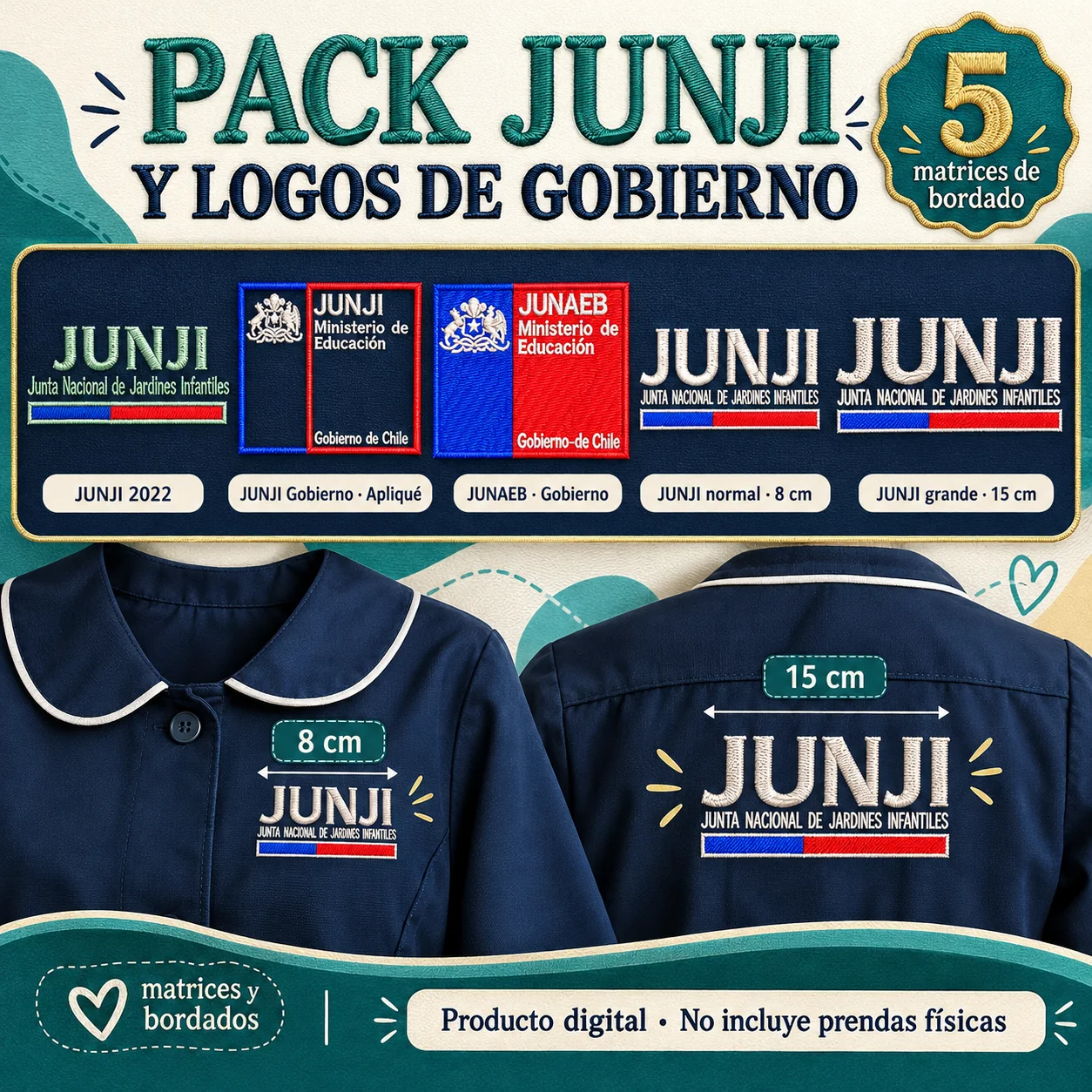 Pack JUNJI y logos de Gobierno – 5 matrices de bordado