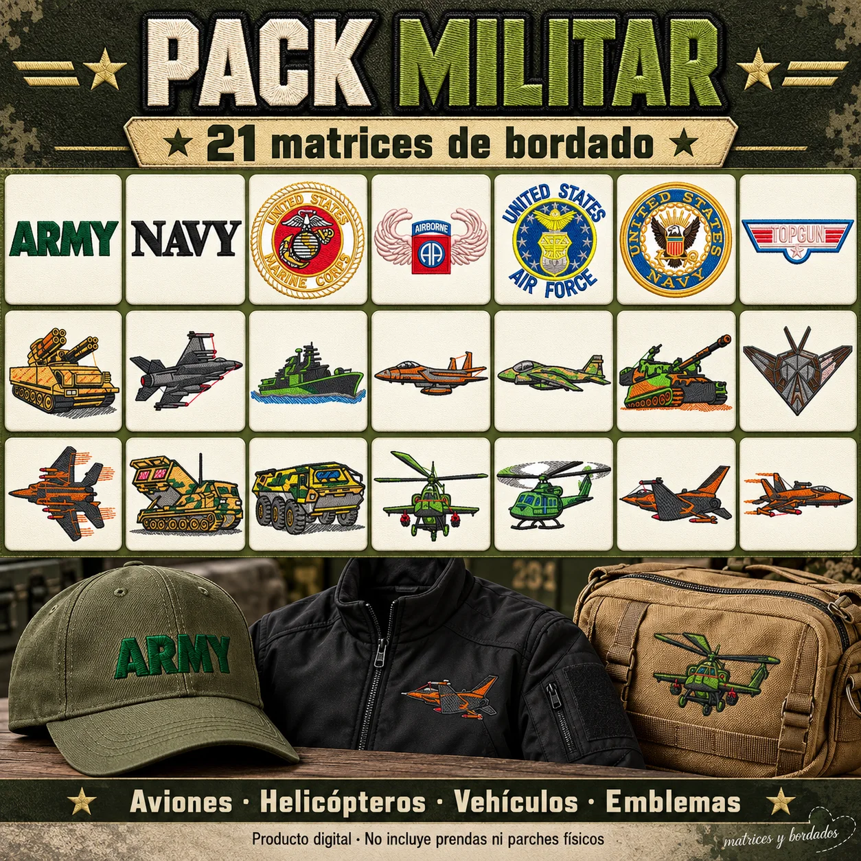Pack Militar – 21 matrices de bordado