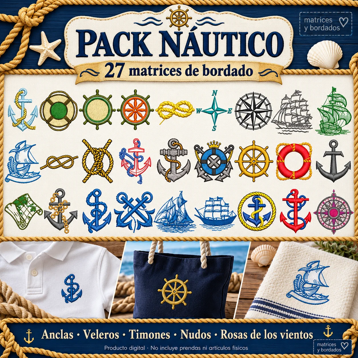 Pack Náutico – 27 matrices de bordado de anclas, veleros y timones