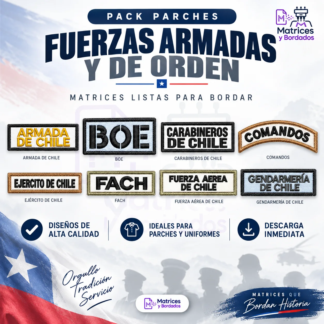 Pack parches Fuerzas Armadas de Chile